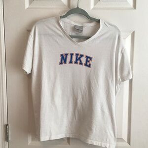 Nike White Tee with Blue and Orange Accents